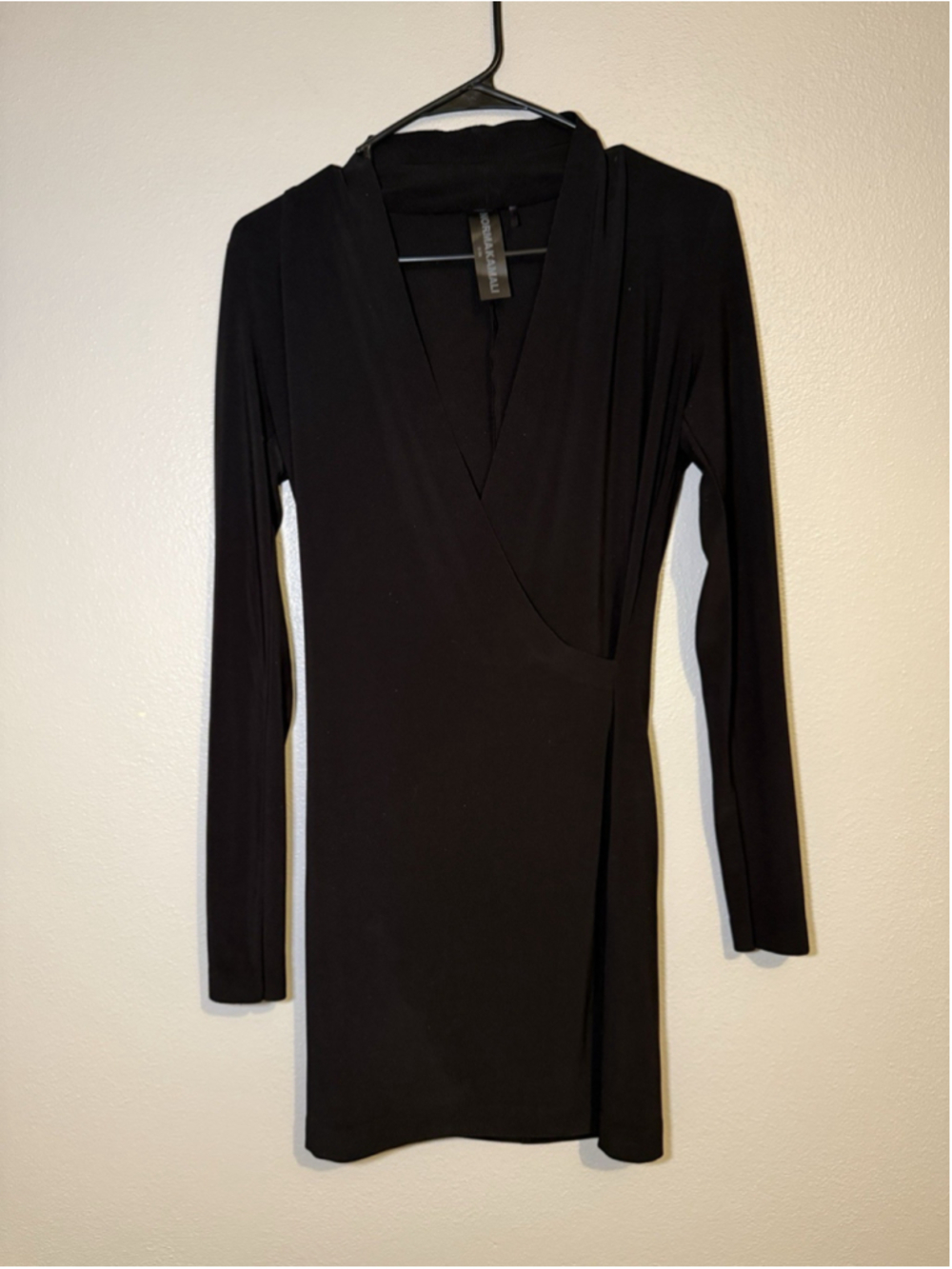 Norma Kamali Black Faux Wrap Side Drape Dress Small - Picture 2 of 5